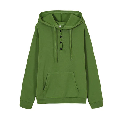 2026 Autumn New Women Loose Fit Hooded Sweatshirt Drawstring Pocket Design Long Sleeve Casual Daily Streetwear Fashion Tops
