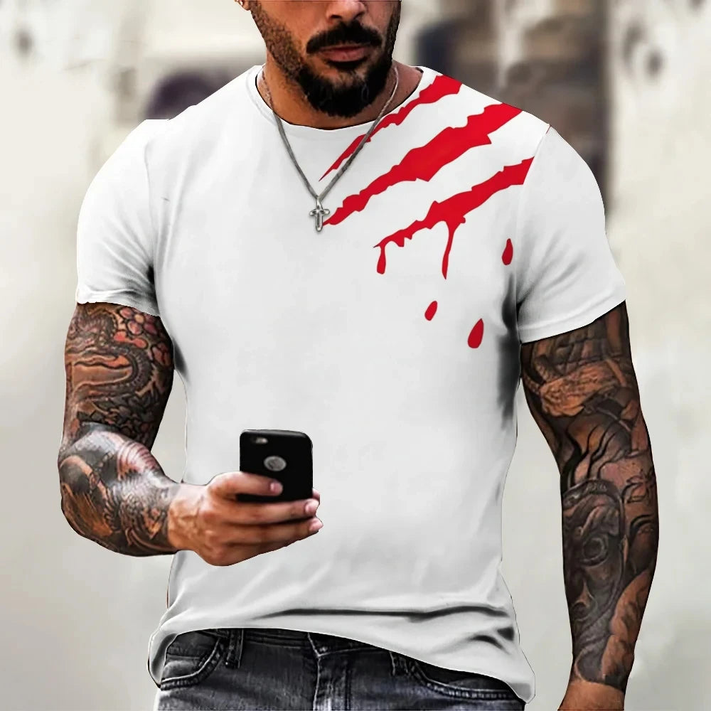 Men's T-shirt Trendy New Design Black And White Color Art 3D Printed Oversized Round Neck Tops Loose Casual Simple Style T Shirt