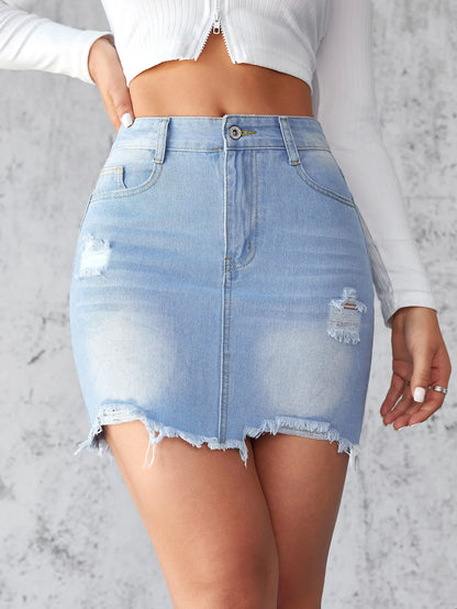 Summer New Women's Denim Skirt Fashion Short Sexy Ripped Raw Edge Jeans Mini A-line Skirt XS-2XL Drop Shipping