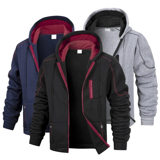 Men's Casual Sports Zipper Hoodie Coat Solid Color Cardigan Sweatshirt for Men Clothing Sportswear Slim Fit Casual Jacket