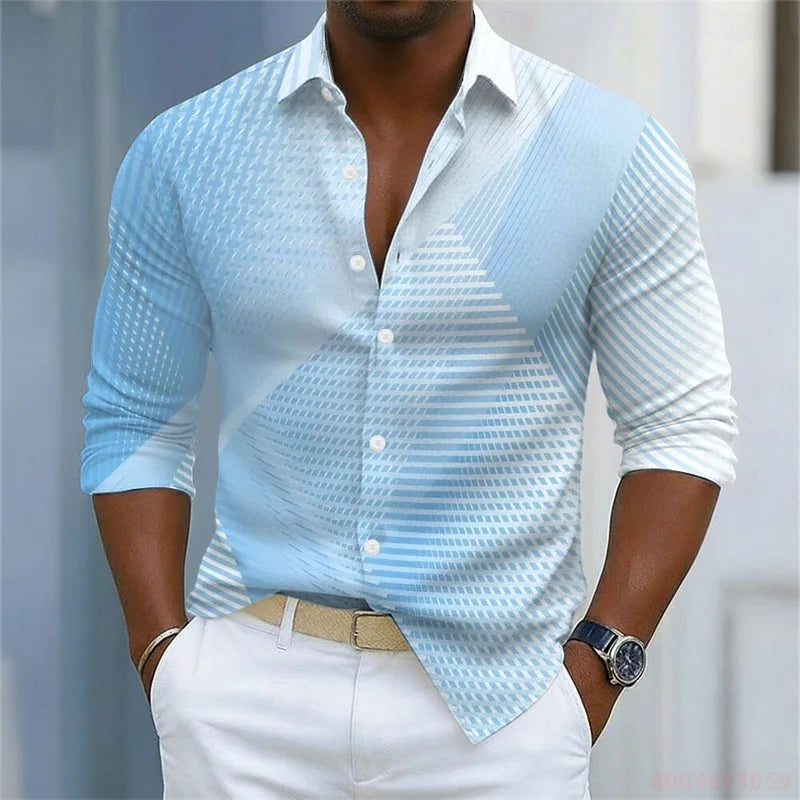 Men's Shirt Gradient Striped Long Sleeved Shirt Casual Business Collar Shirt Spring and Autumn New Trend Men's Top XS-6XL Size