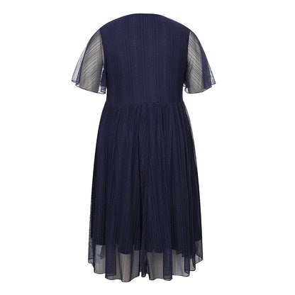 Plus Size Women's V-Neck Solid Dresses Elegant Evening Party Dress Prom Female Large Size Bridesmaid Dresses 2XL 3XL 4XL 5XL 6XL
