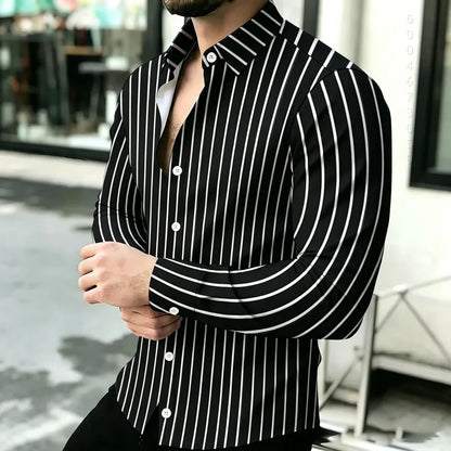 2026 Hot Selling Light Luxury Men's Shirt Striped Shirt Blue and White Vertical Striped Shirt Casual Outdoor Men's Shirt