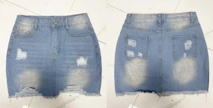 Summer New Women's Denim Skirt Fashion Short Sexy Ripped Raw Edge Jeans Mini A-line Skirt XS-2XL Drop Shipping
