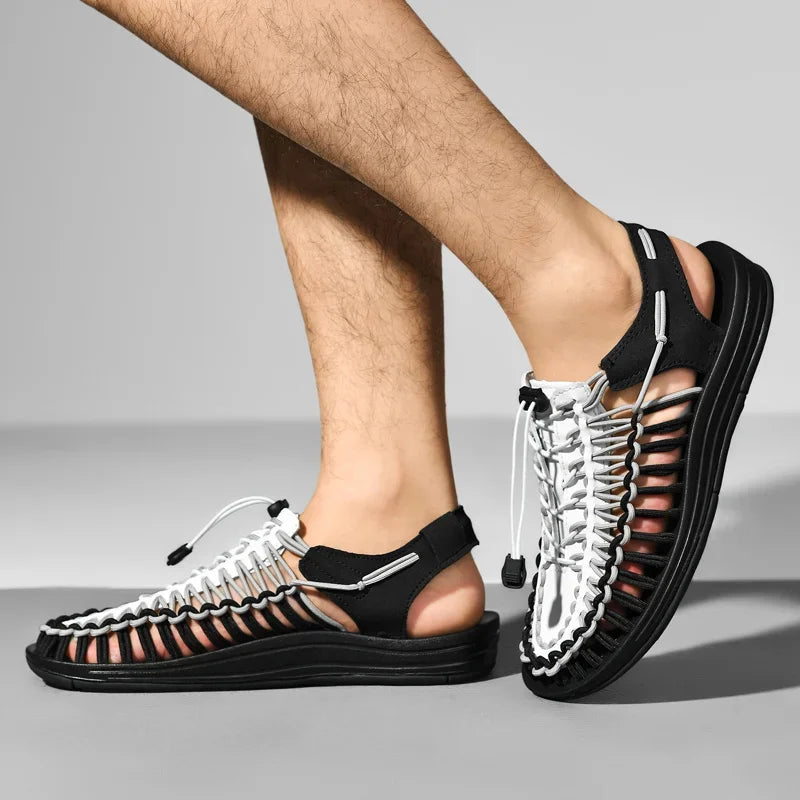 Women Sandals Fashion Handmade Weaving Design Beach Slippers Men Summer Breathable Casual Flat Sandals Outdoor Couples Big Size