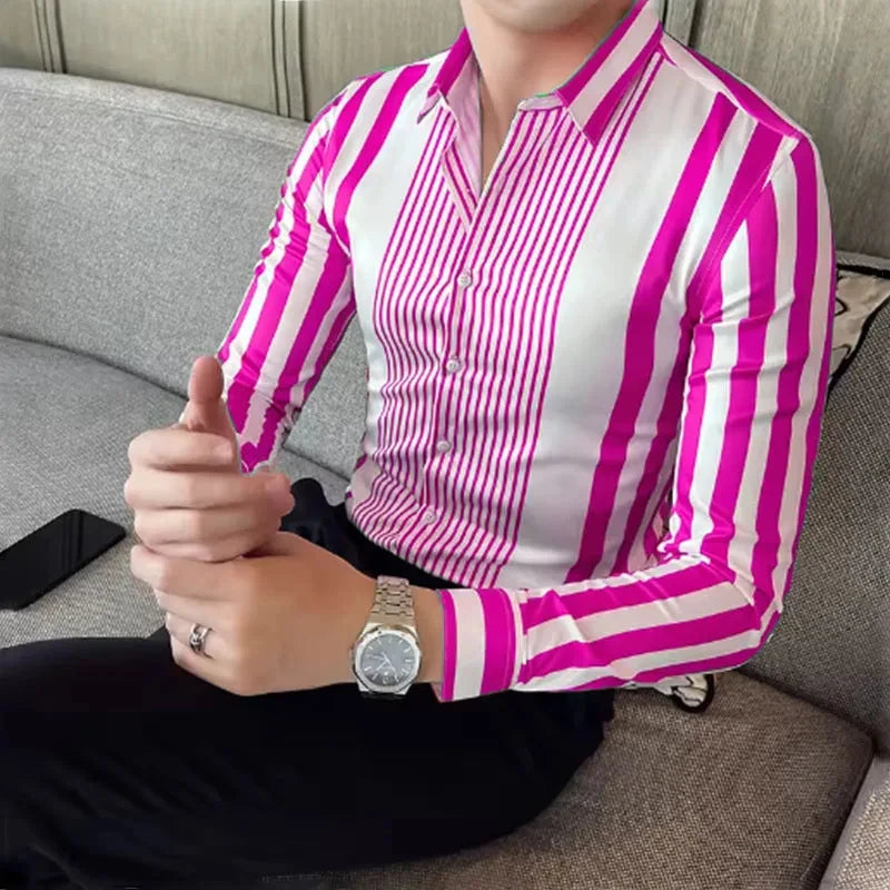 10 Color Striped Men's Shirt Large Size Breathable Casual Men's Top Comfortable Fabric Long Sleeve Shirt Lapel Fast Shipping