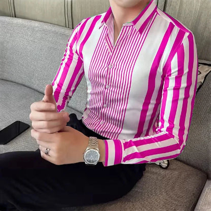 10 Color Striped Men's Shirt Large Size Breathable Casual Men's Top Comfortable Fabric Long Sleeve Shirt Lapel Fast Shipping