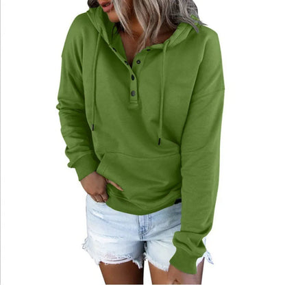 2026 Autumn New Women Loose Fit Hooded Sweatshirt Drawstring Pocket Design Long Sleeve Casual Daily Streetwear Fashion Tops