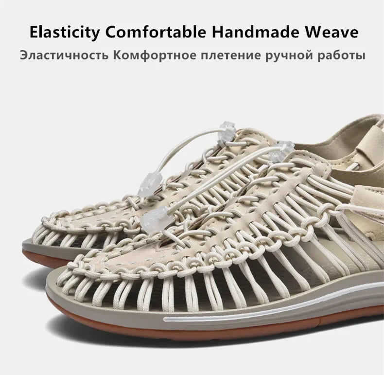 Women Sandals Fashion Handmade Weaving Design Beach Slippers Men Summer Breathable Casual Flat Sandals Outdoor Couples Big Size