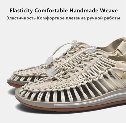 Women Sandals Fashion Handmade Weaving Design Beach Slippers Men Summer Breathable Casual Flat Sandals Outdoor Couples Big Size
