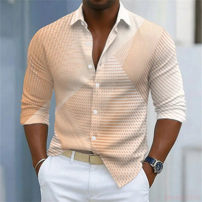Men's Shirt Gradient Striped Long Sleeved Shirt Casual Business Collar Shirt Spring and Autumn New Trend Men's Top XS-6XL Size