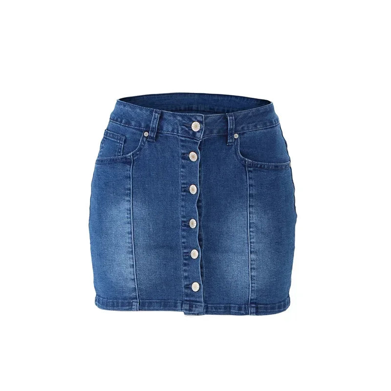2024 Summer Slim Wrap Hip Denim Skirt Women Single-breasted Splicing Half-body Dress Female Fashion Office Commuter Casual Wear