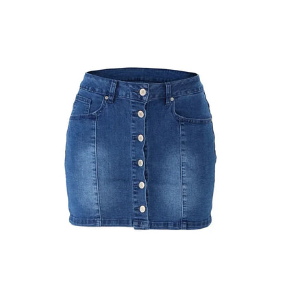 2024 Summer Slim Wrap Hip Denim Skirt Women Single-breasted Splicing Half-body Dress Female Fashion Office Commuter Casual Wear