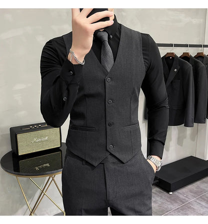 S-7XL High-end Brand Solid Color Elastic Men's Casual Business Vest Groom Wedding Suit Party Waist Coat