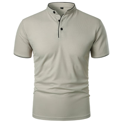 Men's short-sleeved stand-up collar top casual fashion daily solid color short-sleeved stand-up collar T-shirt casual top