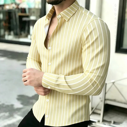 2026 Hot Selling Light Luxury Men's Shirt Striped Shirt Blue and White Vertical Striped Shirt Casual Outdoor Men's Shirt