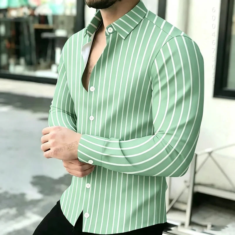 2026 Hot Selling Light Luxury Men's Shirt Striped Shirt Blue and White Vertical Striped Shirt Casual Outdoor Men's Shirt