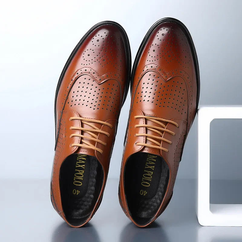 Men Leather Shoes British Style Classic Business Formal Shoes Plus Size 47 Hollow Brogue Dress Shoes Zapatos Hombre Men Oxfords