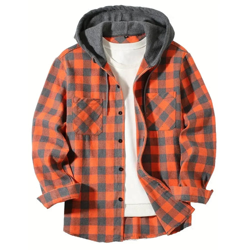 Men's Classic Plaid Button-Down Hoodie Shirt