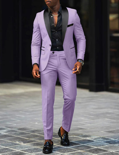 Men's New Fashion Business Casual Two-piece, Comfortable and Breathable Slim-fit Side Slit Single-button Suit Jacket+trousers
