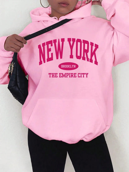 New York City Brooklyn Creative Letter Printed Female Hoodies Multicolor Loose Hoody Y2K Street Sportswear Fleece Hoodie Unisex