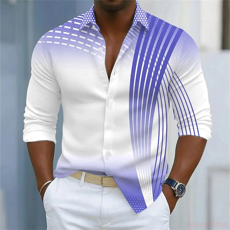 Men's Shirt Gradient Striped Long Sleeved Shirt Casual Business Collar Shirt Spring and Autumn New Trend Men's Top XS-6XL Size