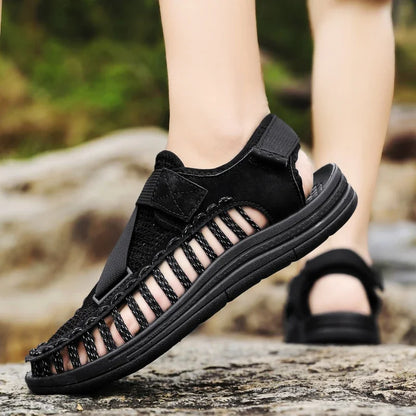 Summer Men Sandals Women Slippers Weaving Design Beach Sandals Breathable Casual Flat Sandals Outdoor Couples Sandals Size 46
