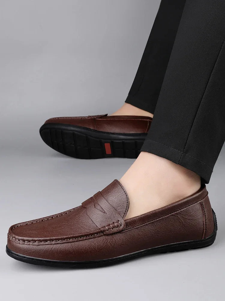 Genuine Leather Men Casual Shoes Luxury Brand Formal Dress Shoes Breathable Mens Loafers Slip on Male Boat Shoes Size 38-47