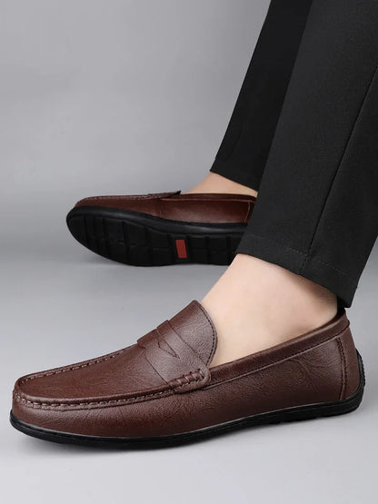 Genuine Leather Men Casual Shoes Luxury Brand Formal Dress Shoes Breathable Mens Loafers Slip on Male Boat Shoes Size 38-47
