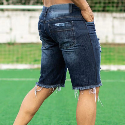 2026 New Hole-washed Water Buffalo Denim Short Pants - Men's Trendy Loose Straight Five-Piece Casual Shorts - Summer New Style