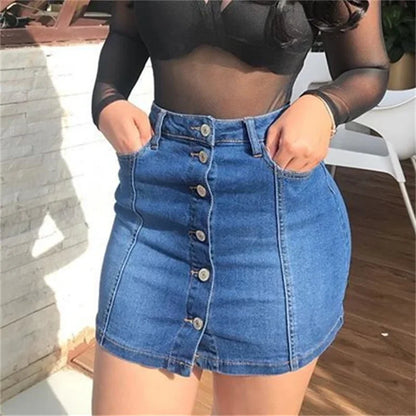 2024 Summer Slim Wrap Hip Denim Skirt Women Single-breasted Splicing Half-body Dress Female Fashion Office Commuter Casual Wear