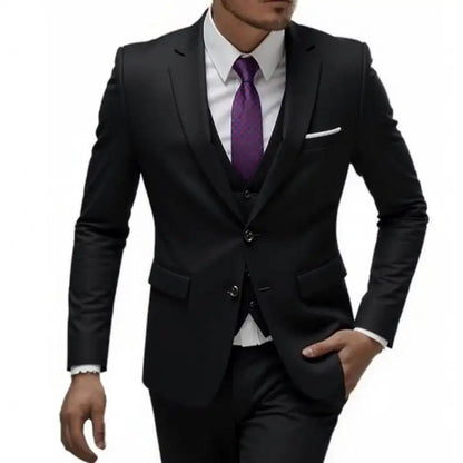 US Size Suit (Blazer+ Waistcoat + Trousers) Men Fashionable Business British Style Solid-color Banquet Host Casual Wedding Suit