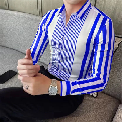 10 Color Striped Men's Shirt Large Size Breathable Casual Men's Top Comfortable Fabric Long Sleeve Shirt Lapel Fast Shipping