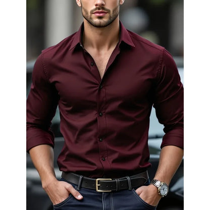 Bolubao Men Smart Casual White Shirt Brand Fashion Solid Color Long Sleeve Elastic Male Business Dress Shirt