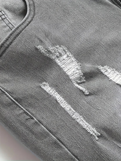 Men's Slim Fit Jeans with Rips for Casual Wear Comfortable Stretch Denim Trousers for Daily Use