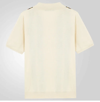 Men Striped Polo Shirts Single Breasted Tees Cardigan Knitted Short Sleeve Shirt Business Loose Tops Summer 2025 Buttons