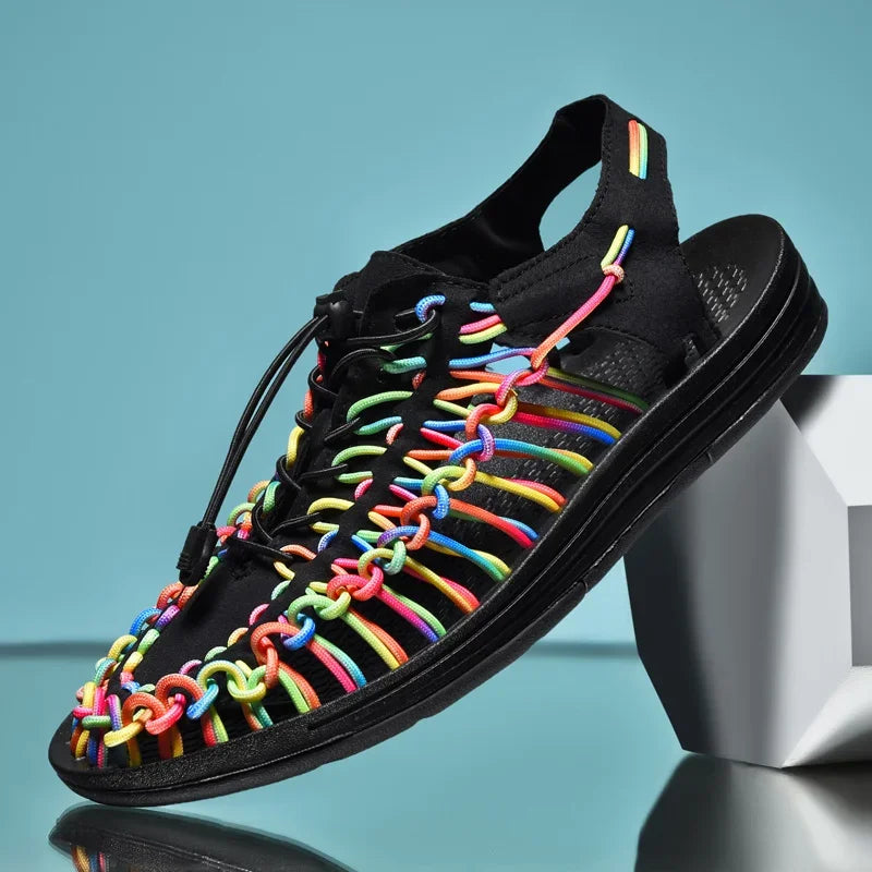 Women Sandals Fashion Handmade Weaving Design Beach Slippers Men Summer Breathable Casual Flat Sandals Outdoor Couples Big Size