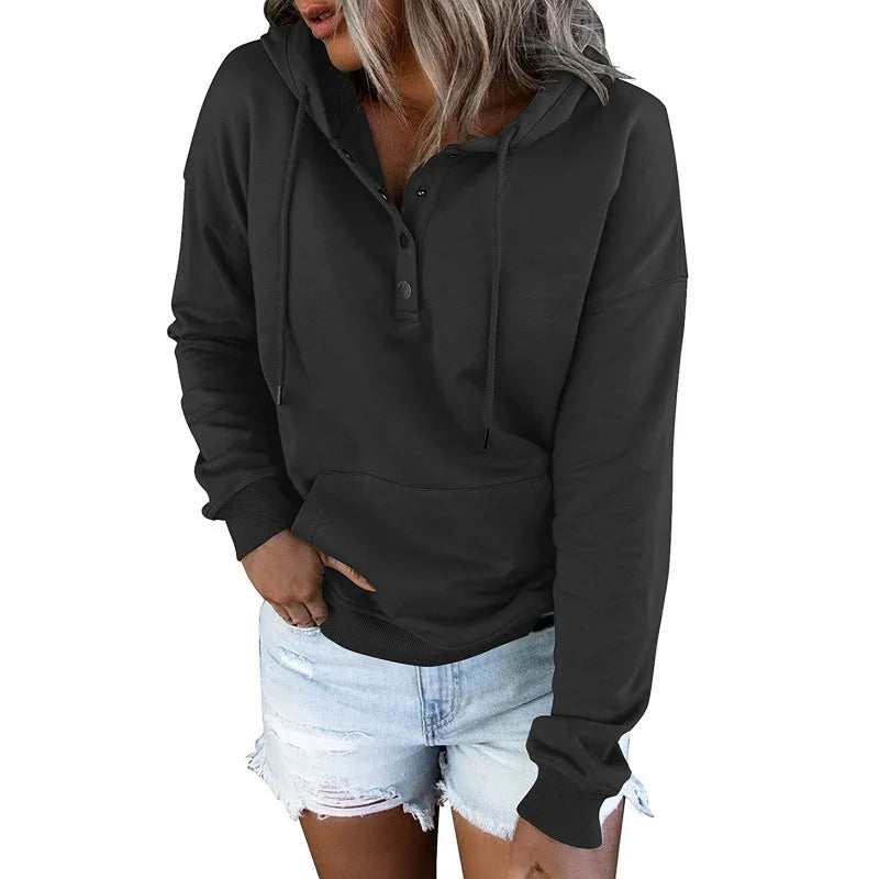 2026 Autumn New Women Loose Fit Hooded Sweatshirt Drawstring Pocket Design Long Sleeve Casual Daily Streetwear Fashion Tops