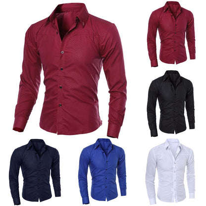Men's Luxury Casual Social Formal Shirt Lapel Long Sleeve Slim Solid Color Male Business Dress Shirts Blouse Shirt Tops
