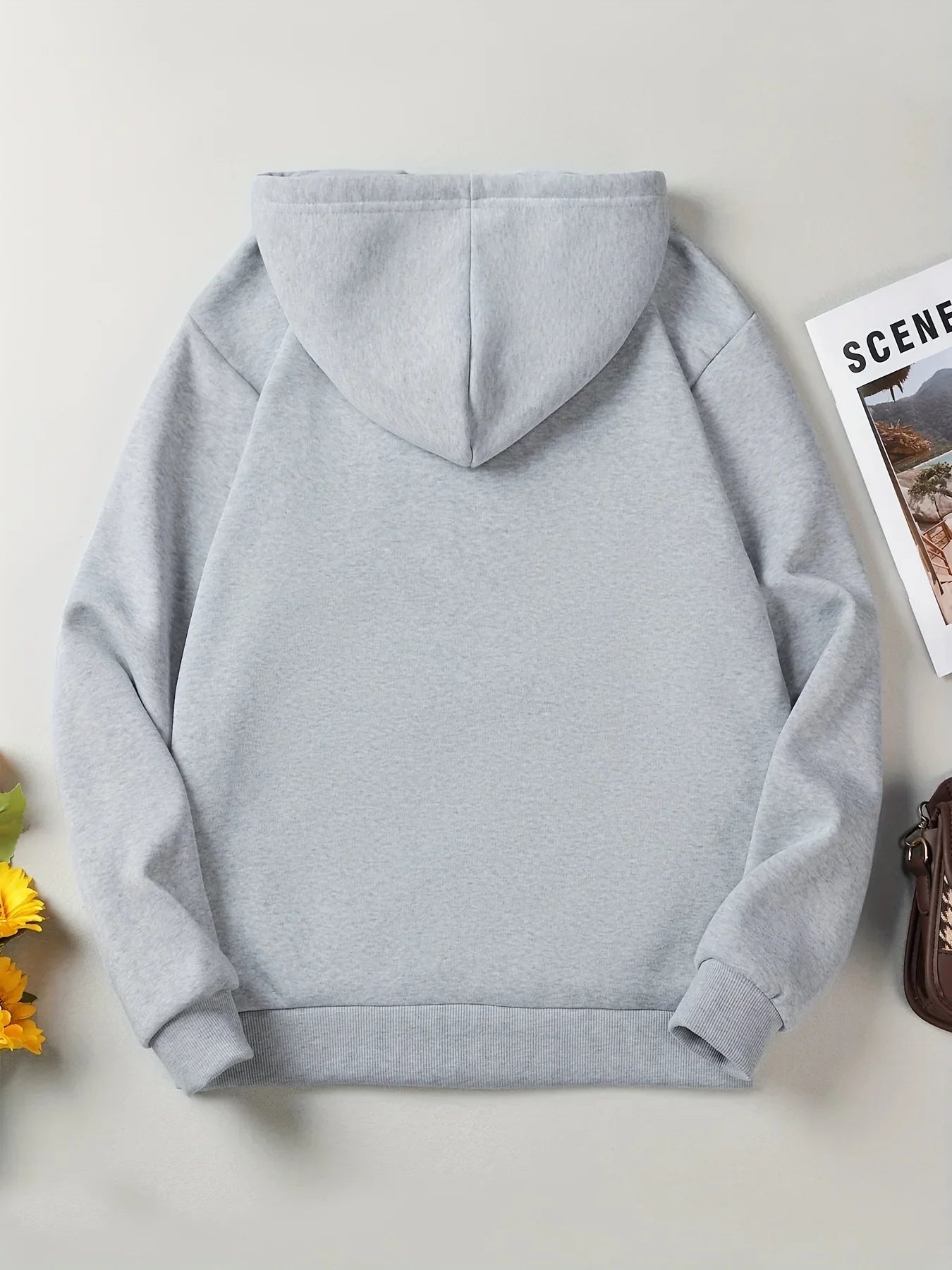 Women's Autumn and Winter Casual Fashion Loose London England Print Hooded Drawstring Long Sleeved Warm Pullover
