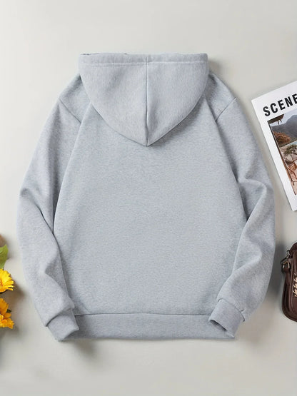 Women's Autumn and Winter Casual Fashion Loose London England Print Hooded Drawstring Long Sleeved Warm Pullover