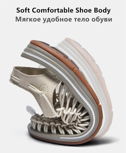 Women Sandals Fashion Handmade Weaving Design Beach Slippers Men Summer Breathable Casual Flat Sandals Outdoor Couples Big Size