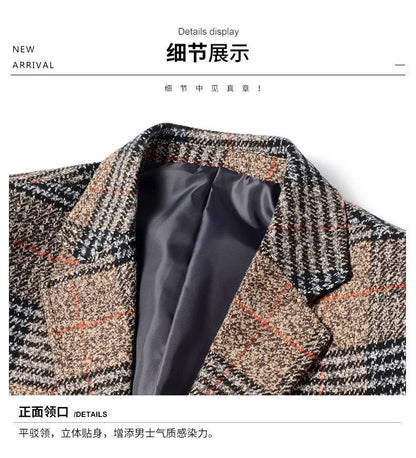 Men Blazers Turn Down Collar Suits Business Jackets Single Breasted Plaid Long Sleeve Blazer Outerwear Cardigan Pockets