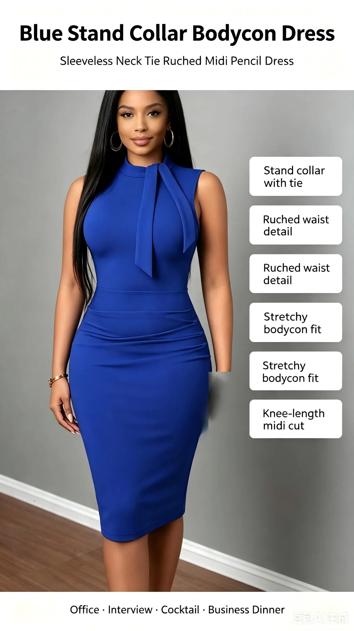 Sleeveless Tie-Neck Bodycon Midi Dress
