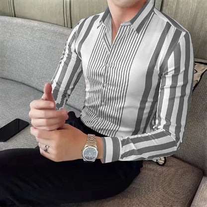 10 Color Striped Men's Shirt Large Size Breathable Casual Men's Top Comfortable Fabric Long Sleeve Shirt Lapel Fast Shipping