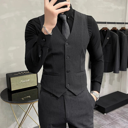 S-7XL High-end Brand Solid Color Elastic Men's Casual Business Vest Groom Wedding Suit Party Waist Coat