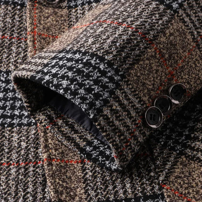 Men Blazers Turn Down Collar Suits Business Jackets Single Breasted Plaid Long Sleeve Blazer Outerwear Cardigan Pockets