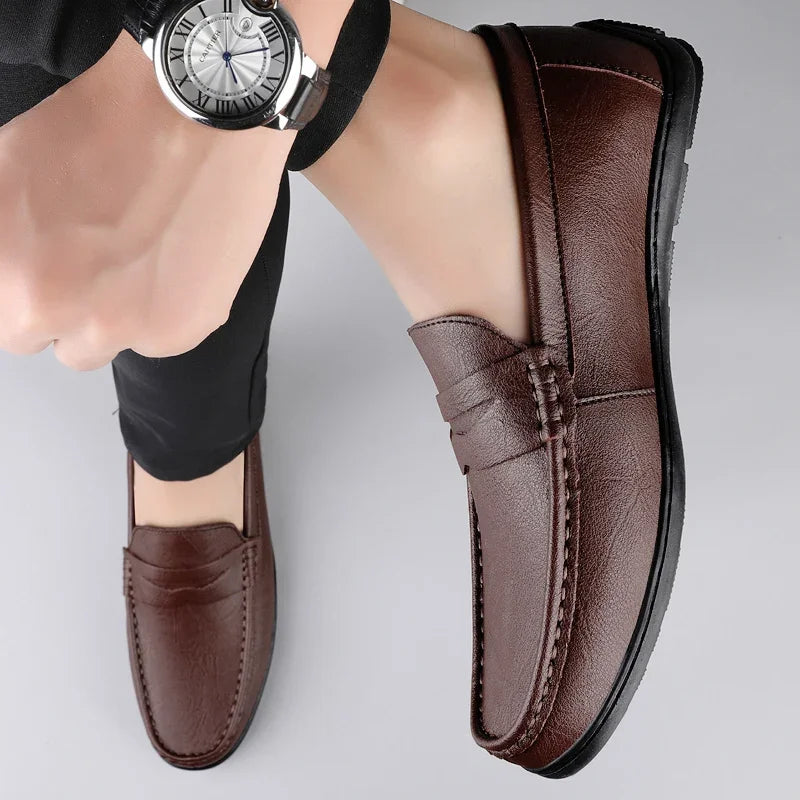 Genuine Leather Men Casual Shoes Luxury Brand Formal Dress Shoes Breathable Mens Loafers Slip on Male Boat Shoes Size 38-47