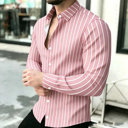 2026 Hot Selling Light Luxury Men's Shirt Striped Shirt Blue and White Vertical Striped Shirt Casual Outdoor Men's Shirt