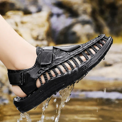 Summer Men Sandals Women Slippers Weaving Design Beach Sandals Breathable Casual Flat Sandals Outdoor Couples Sandals Size 46